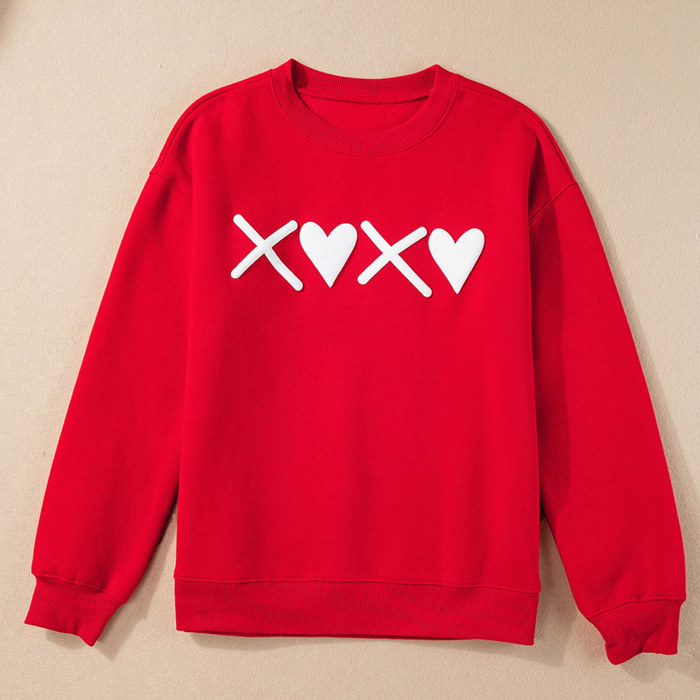 Red Puff XOXO Print Valentines Heart Sweatshirt