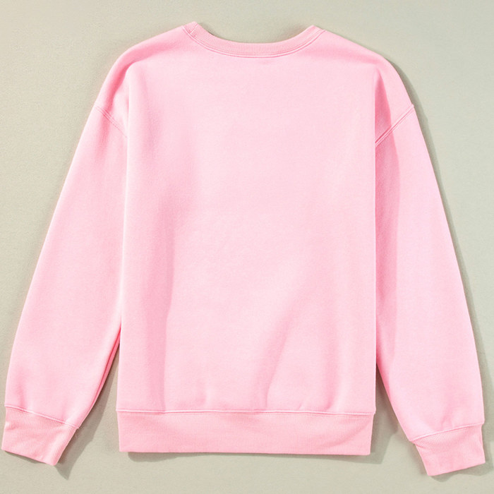 Pink LOVER Puff Print Drop Shoulder Pullover Sweatshirt