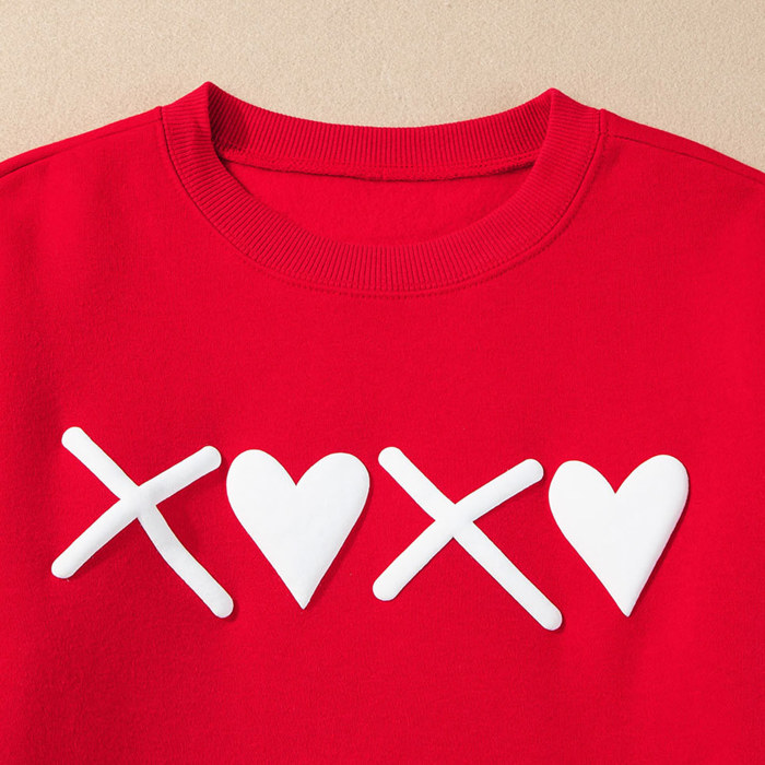 Red Puff XOXO Print Valentines Heart Sweatshirt