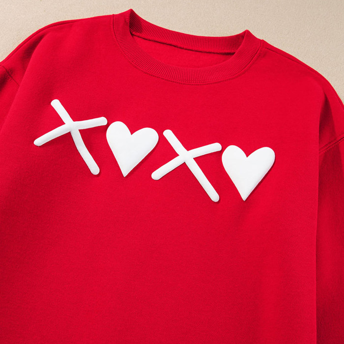 Red Puff XOXO Print Valentines Heart Sweatshirt