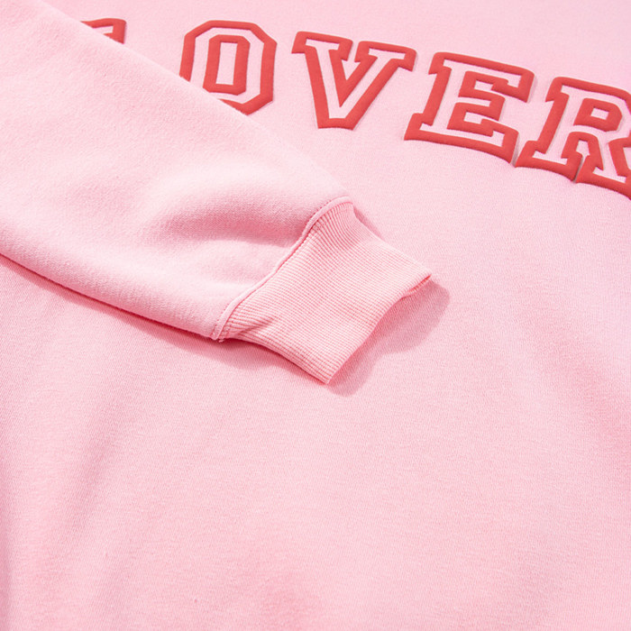 Pink LOVER Puff Print Drop Shoulder Pullover Sweatshirt