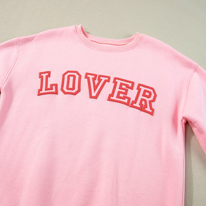 Pink LOVER Puff Print Drop Shoulder Pullover Sweatshirt