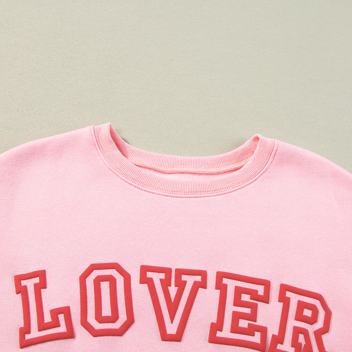 Pink LOVER Puff Print Drop Shoulder Pullover Sweatshirt