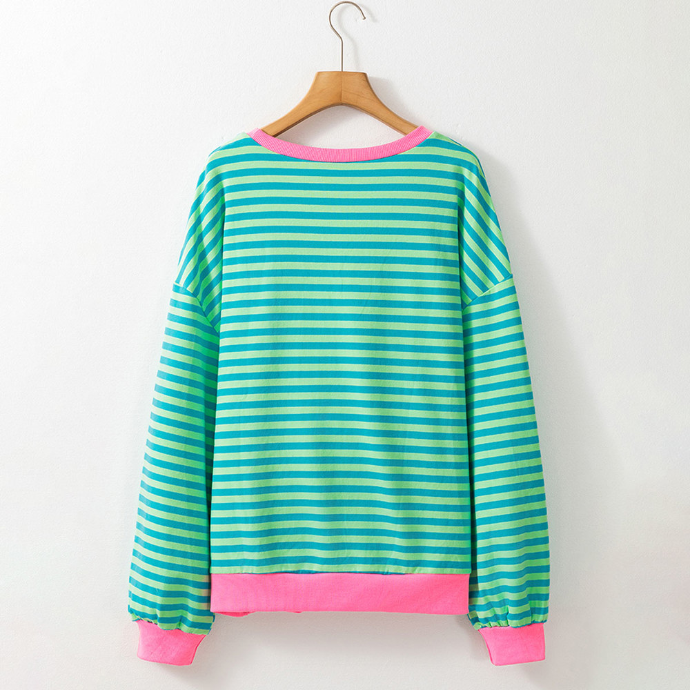 Stripe Oversized Contrast Trim Pullover Sweatshirt