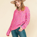 Large Pink Colorful Spots Knitted V Neck Casual Sweater