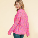 Medium Pink Colorful Spots Knitted V Neck Casual Sweater