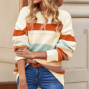  Crew Neck Drop-shoulder Striped Color Block Sweater