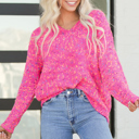  Pink Colorful Spots Knitted V Neck Casual Sweater