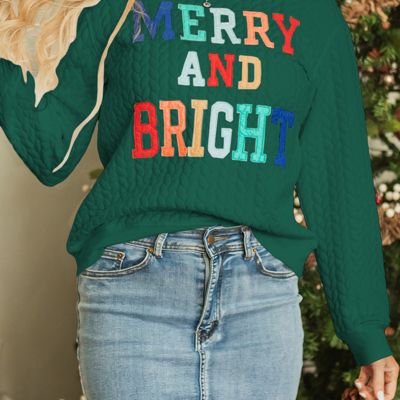 Blackish Green Merry And Bright Cable Knit Pullover Sweatshirt