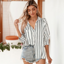  Black Stripe Chest Pocket Buttoned Oversized Shirt