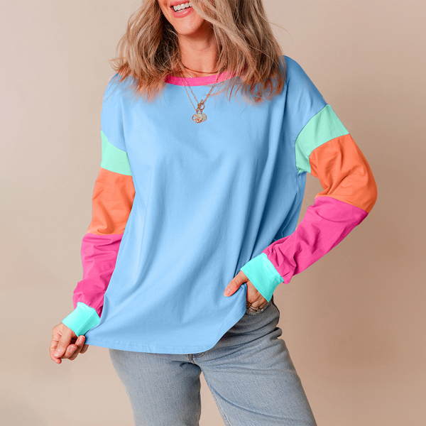 Colorblock Patchwork Long Sleeve Loose Top