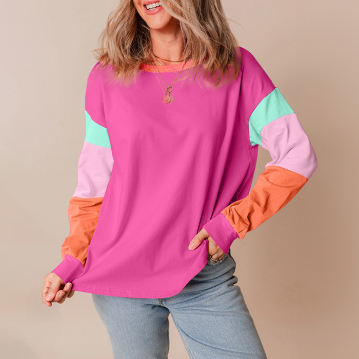 Colorblock Patchwork Long Sleeve Loose Top