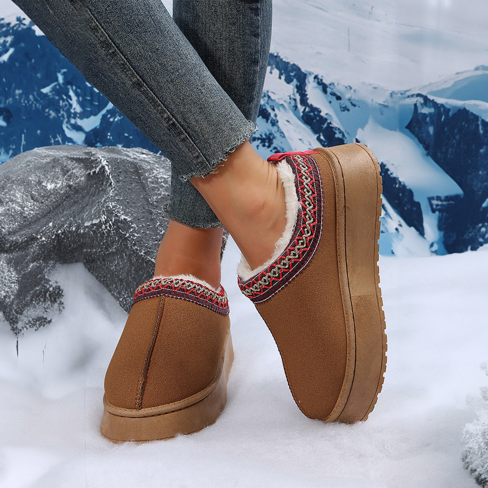 Chestnut Contrast Print Suede Plush Lined Snow Boots