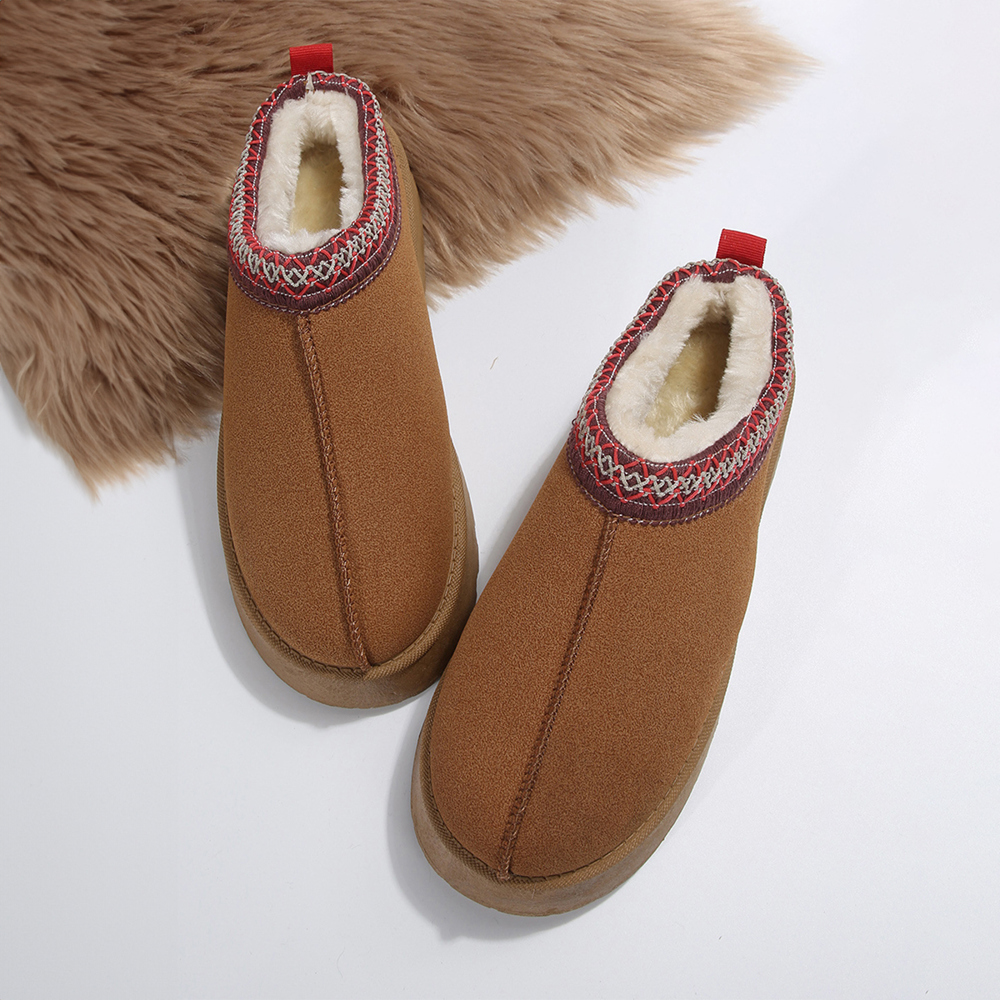 Chestnut Contrast Print Suede Plush Lined Snow Boots