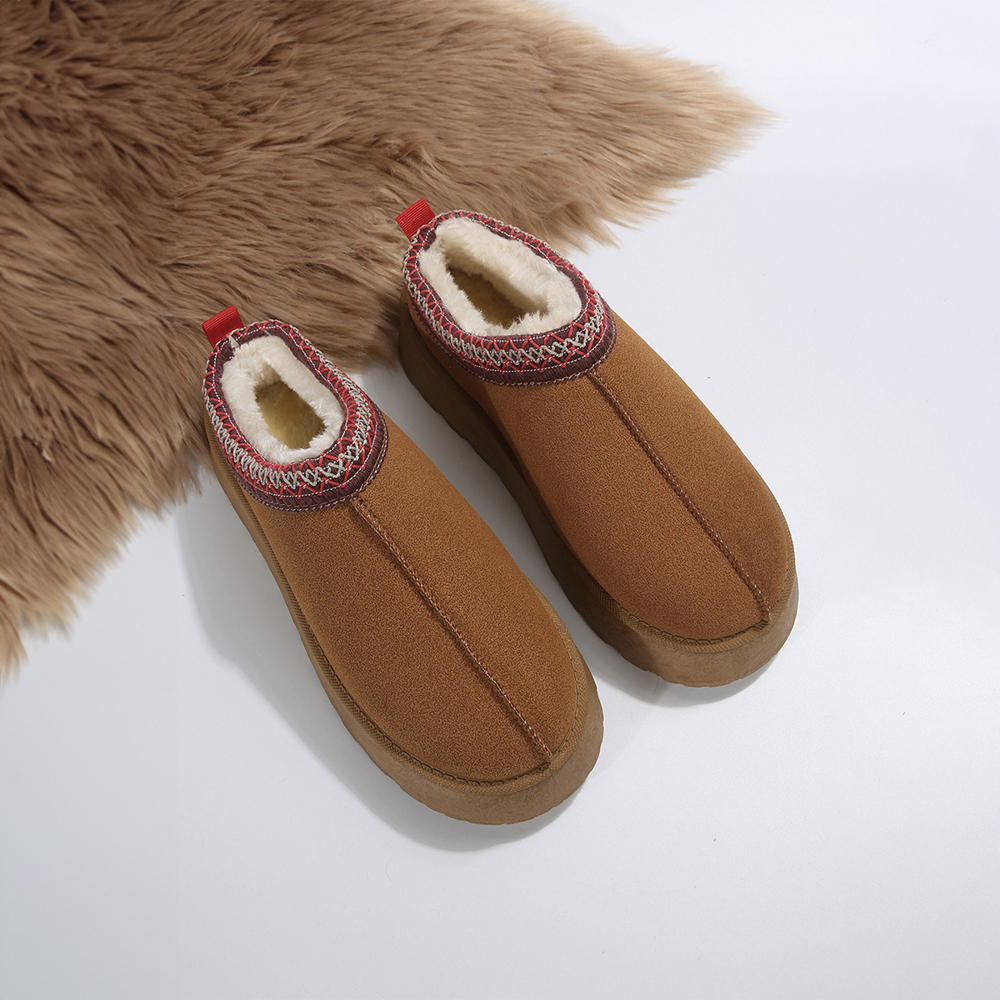 Chestnut Contrast Print Suede Plush Lined Snow Boots