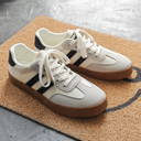  White Striped Lace-up Flat Sneakers