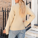  Solid Textured Knit Split Cuff Drop Shoulder Loose Sweater