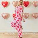  Pink Classic Heart Valentines Short Sleeve Pants Pajamas Set