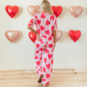  Pink Classic Heart Valentines Short Sleeve Pants Pajamas Set