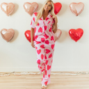  Pink Classic Heart Valentines Short Sleeve Pants Pajamas Set