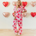  Pink Classic Heart Valentines Short Sleeve Pants Pajamas Set