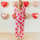  Pink Classic Heart Valentines Short Sleeve Pants Pajamas Set