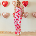  Pink Classic Heart Valentines Short Sleeve Pants Pajamas Set