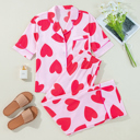  Pink Classic Heart Valentines Short Sleeve Pants Pajamas Set