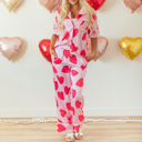  Pink Classic Heart Valentines Short Sleeve Pants Pajamas Set