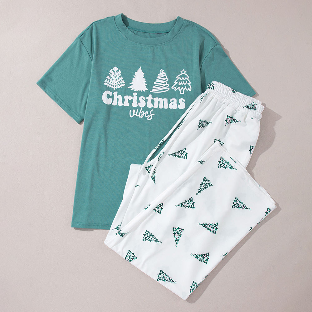 Christmas Tree Print Tee and Pants Lounge Set