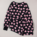  Valentine Heart Shape Print Long Sleeve Top Shorts Lounge Set