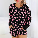  Valentine Heart Shape Print Long Sleeve Top Shorts Lounge Set