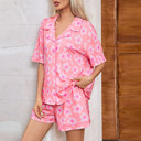  Flower Print Short Sleeve Shirt Pajamas Set