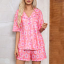  Flower Print Short Sleeve Shirt Pajamas Set