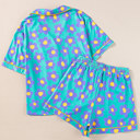  Flower Print Short Sleeve Shirt Pajamas Set