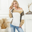  Khaki Exposed Seam Color Block Patchwork Top