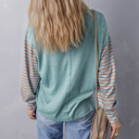  Colorblock Striped Bishop Sleeve Top