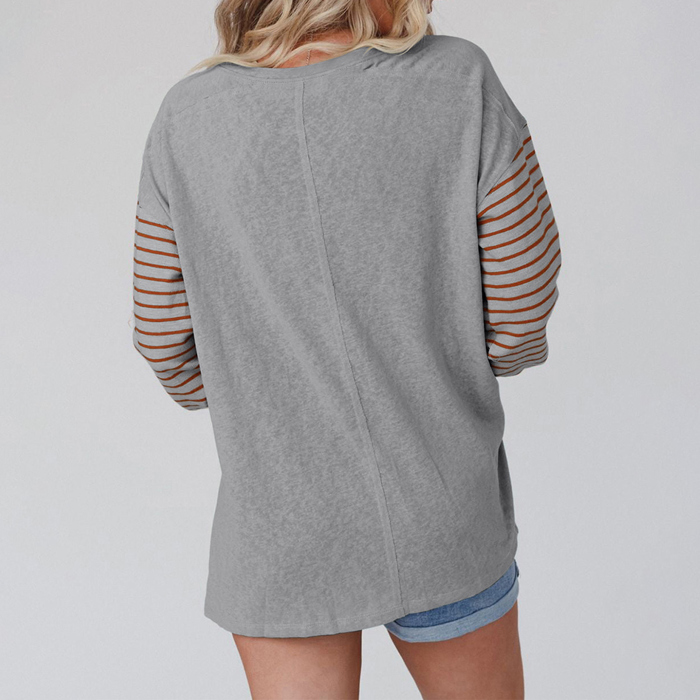 Colorblock Striped Bishop Sleeve Top