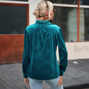  Frilled Neck Buttoned Front Velvet Top