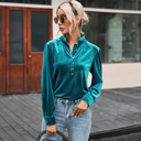  Frilled Neck Buttoned Front Velvet Top