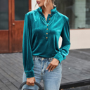  Frilled Neck Buttoned Front Velvet Top