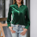  Frilled Neck Buttoned Front Velvet Top