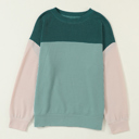  Color Block Long Sleeve Ribbed Loose Top