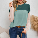  Color Block Long Sleeve Ribbed Loose Top