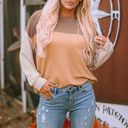  Color Block Long Sleeve Ribbed Loose Top