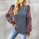  Ruffle Tiered Floral Sleeve Crew Neck Blouse