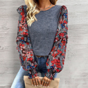  Ruffle Tiered Floral Sleeve Crew Neck Blouse