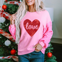  Pink Shiny Heart Shape love Print Sequined Sleeve Sweatshirt