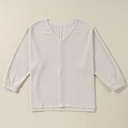  White Waffle Knit Side Slits Loose Fit V Neck Top