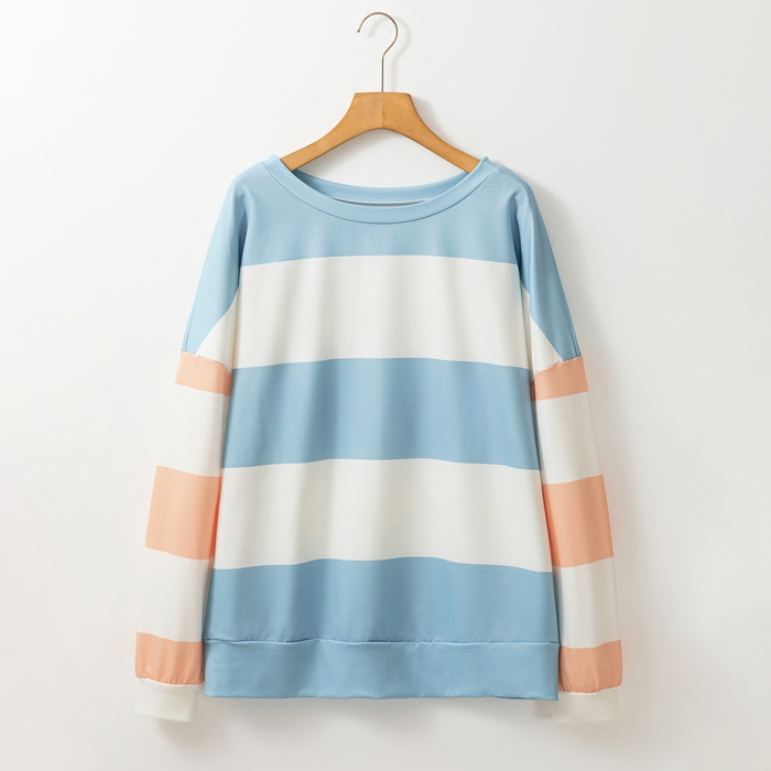 Colorblock Striped Drop Shoulder Long Sleeve Top